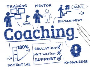 Coaching concept. Chart with keywords and icons